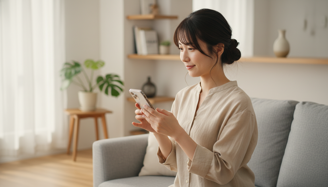 スマホで見守る母親